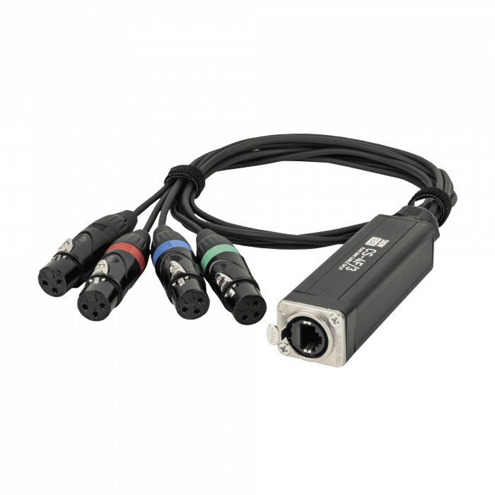 Cat Snake - Ethercon > 4x DMX [f] [Type I - Zwart] huren — Data bij DAE Productions